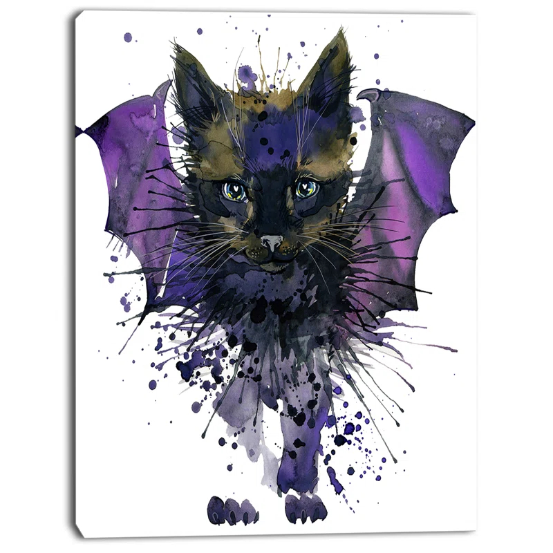 Design Art " Black Cat With Blue Wings "
