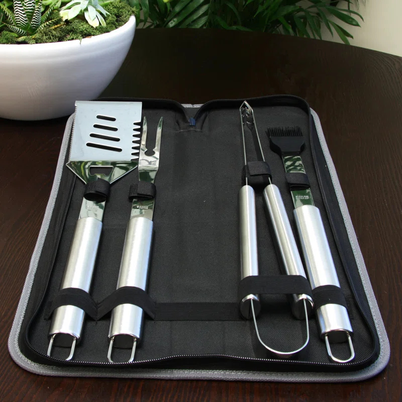 Gibson Home Gibson Home Barbecue Basics 5 Piece Stainless Steel BBQ Tool Set with Wood Handles