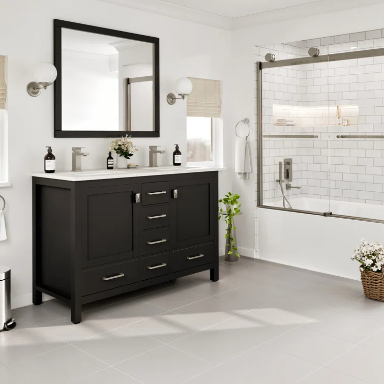 Eviva Eviva London 48"W X 18"D Double Sink Bathroom Vanity With White Carrara Quartz Countertop