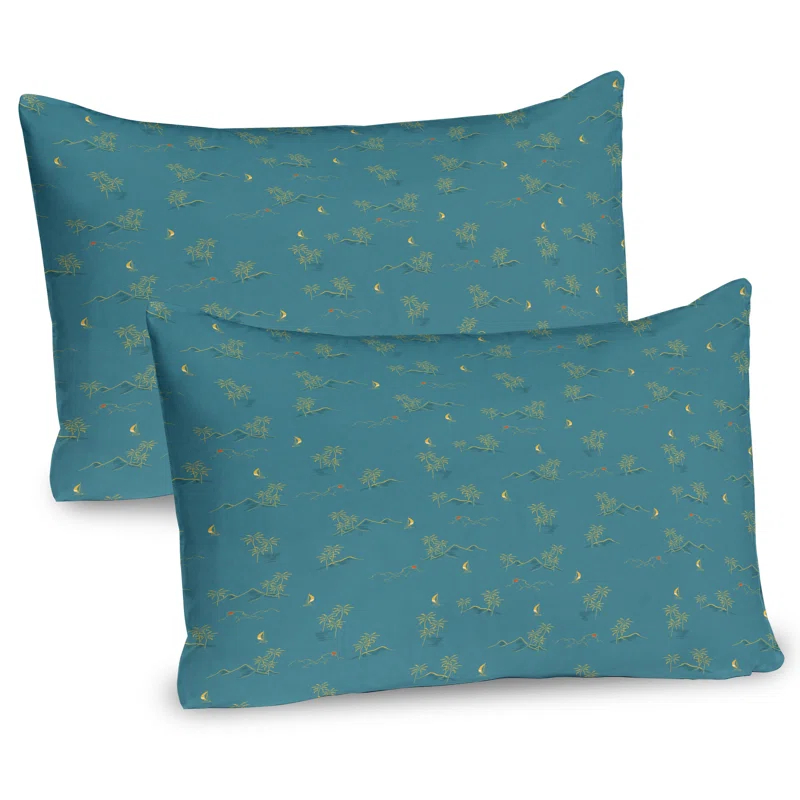 Ambesonne Ambesonne Island Pillow Sham 2 Pack Summer Tropical Palm Trees Petrol Blue and Pale Green