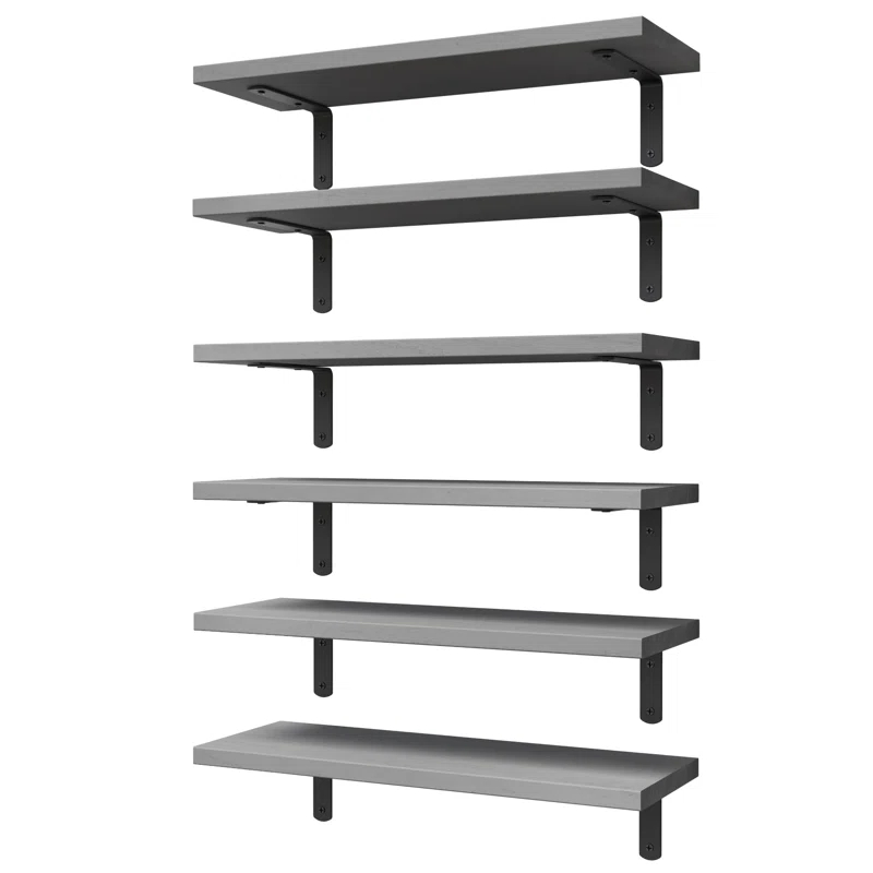 6-Pack Floating Wall Shelves, 16.5 Inch Rustic Farmhouse Wall Storage For Bathroom, Bedroom, And Living Room