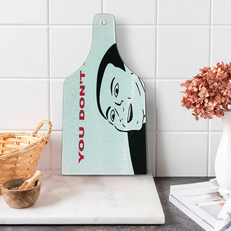 Ambesonne Humor Tempered Glass Cutting Board Meme Smile Modern Face Black and White