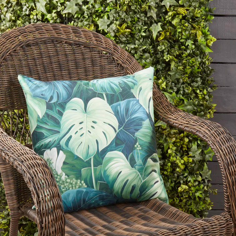 Saro Philodendron Paradise Outdoor Poly Filled Throw Pillow
