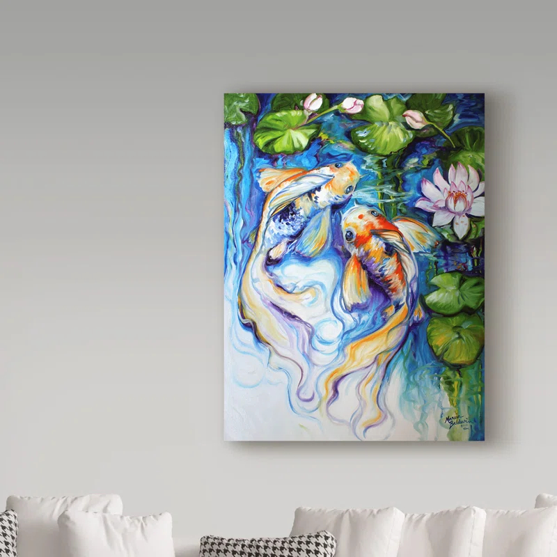 Trademark Fine Art Marcia Baldwin " Koi Koi And Lily " by Marcia Baldwin