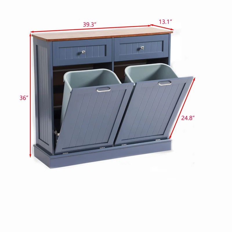 Tilt Out Trash Can Cabinet with Double Hidden Trash Can Holder