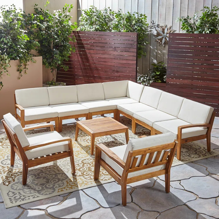 AllModern Pazel Acacia 8 - Person Modular Patio Conversation Sets with Cushions