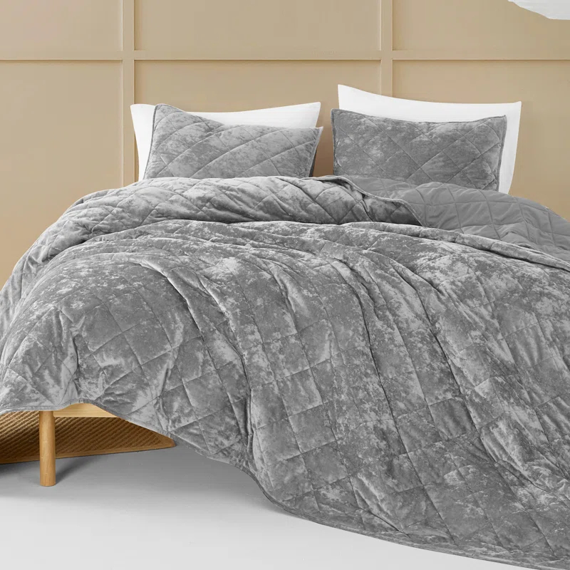Wonderful Textile Wonderful Velvet & Flannel Quilt Set, Diamond Quilting Lightweight Comforter with Pillow Shams, Holiday Gift