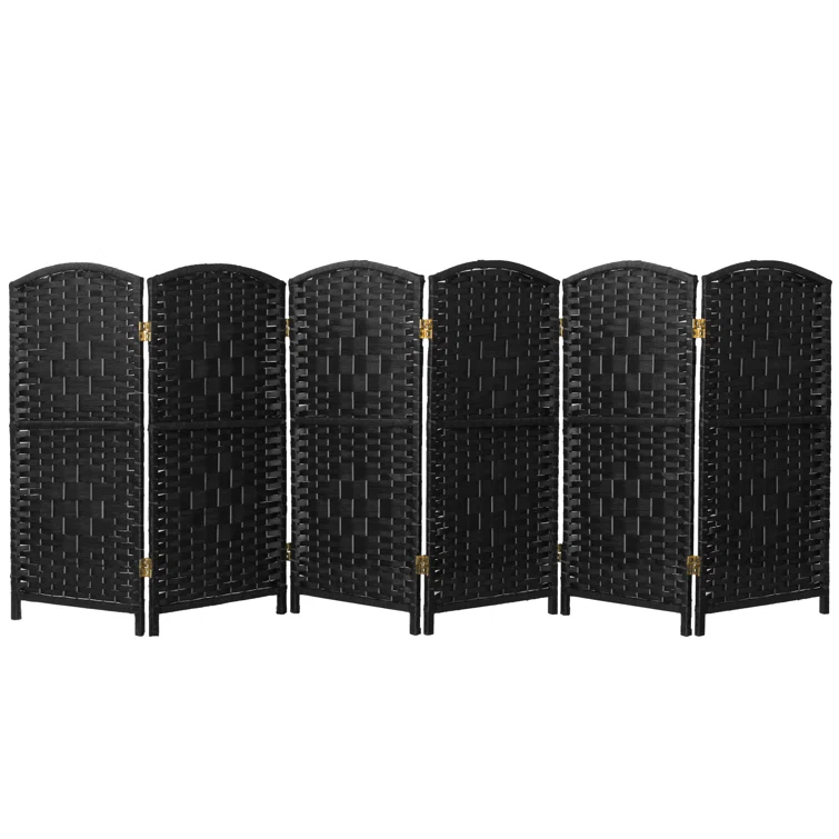 4 ft. Short Diamond Weave Fiber Folding Screen - Black - 6 Panel