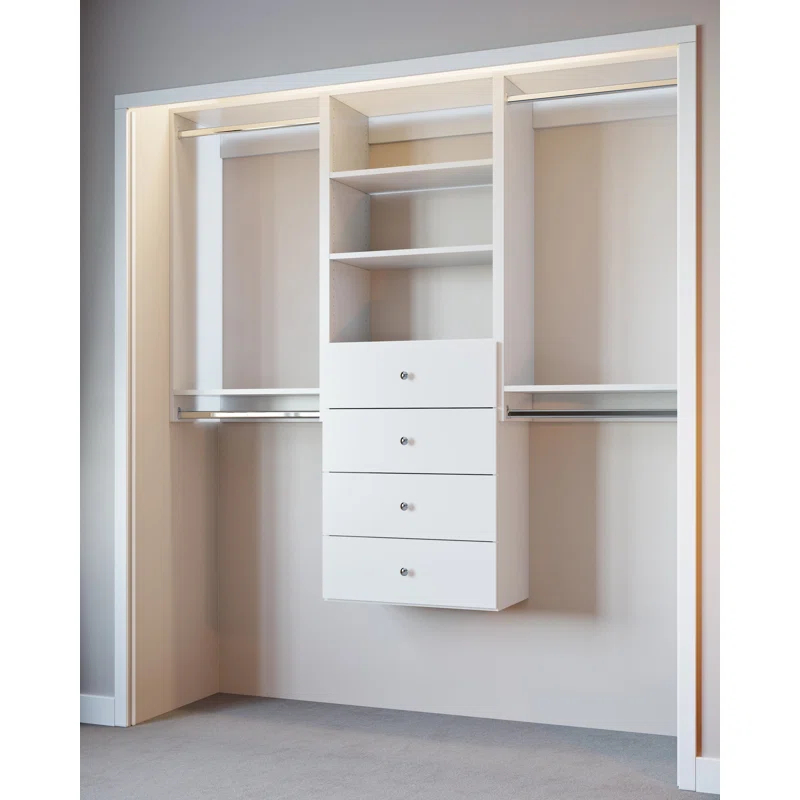 Modular Closets Modular Closets Closet System Walk-In Sets, 2 Double Hanging Unit with 4 Drawer Shelf Tower