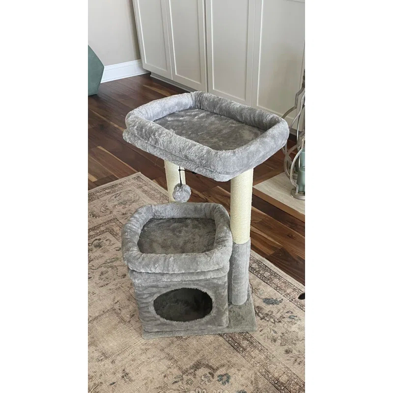 27" Cat Tree Cat Tower ,Natural Sisal Scratching Posts and Plush Pom-pom