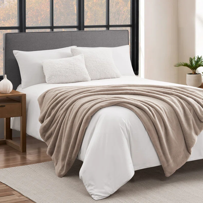 Lucky Brand Reversible Solid Rabbit Mink Faux Fur Luxurious & Soft Thow Blankets - 50" x 70"