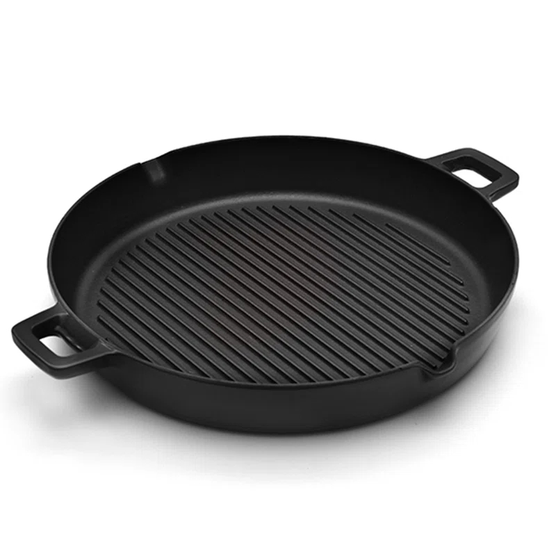 LAVA CAST IRON Lava Enameled Cast Iron Grill Pan 12 inch-Concave-Round with Pour Spouts