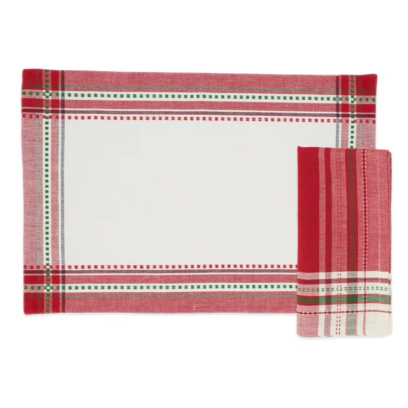 Joyful Holiday Stripe Placemat and Napkin Set (4 Placemats + 4 Napkins)