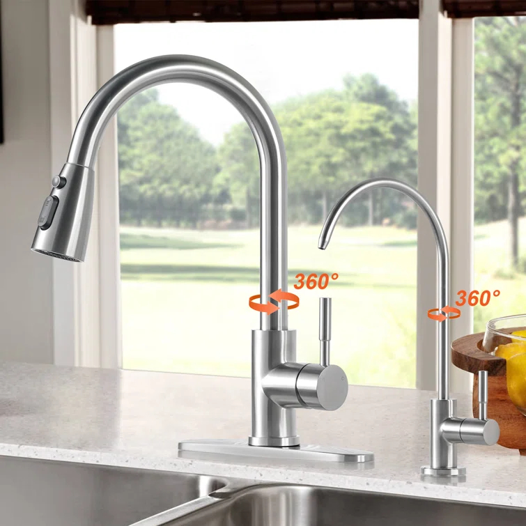 ARCORA ARCORA Stainless Steel Pull-Down Kitchen Faucet and Water Filter Faucet Combo AR7100301-L