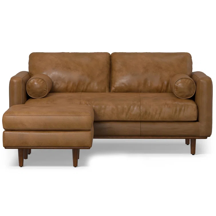Simpli Home Morrison  Sofa and Ottoman Set in Genuine Leather