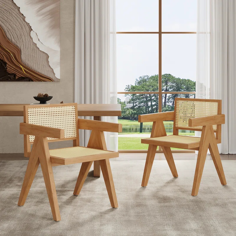 NFusion Darrell Rattan Dining Chairs With Rubber Wood Frame (Set of 2)