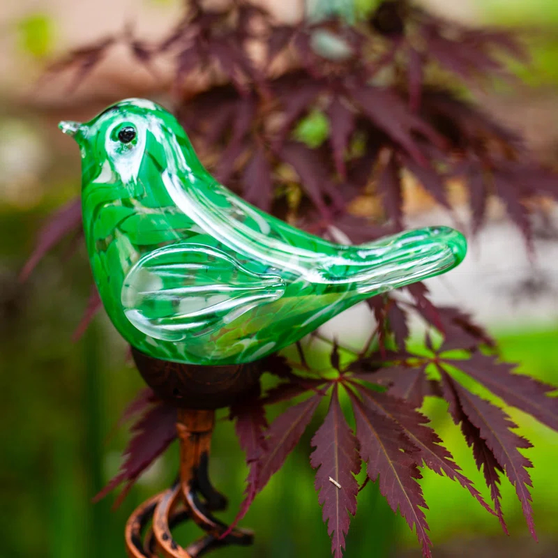 Exhart Exhart Solar Pearlized Hand Blown Glass Bird Garden Stake, 6 by 31 Inches