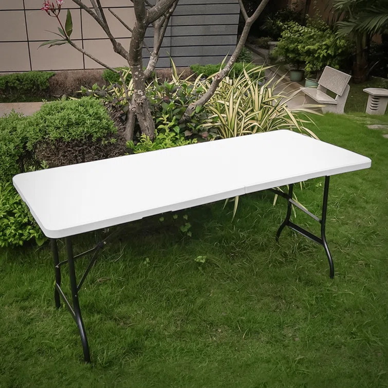 Bring Home Furniture 8Ft Heavy Duty Folding Table, Indoor Outdoor Portable Plastic Picnic Desk with Steel Legs and Handle