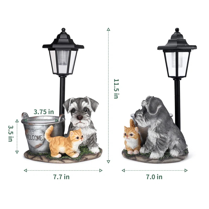 Lights And Flowerpot Funny Garden Decor Housewarming Gifts Lights For Patio Yard, Balcony Decorations (Dog And Cat)