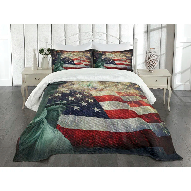 Ambesonne Ambesonne Colorful Bedspread Set Fireworks 4th of July Multicolor