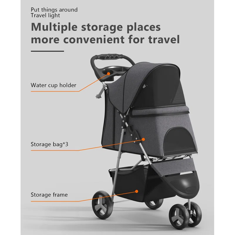G & R PLUMBING ENTERPRISES, INC. Dog Stroller for Small/Medium Pets,Travel Folding Carrier 3 Wheels for Dog Cat Cage Jogger Stroller | Wayfair