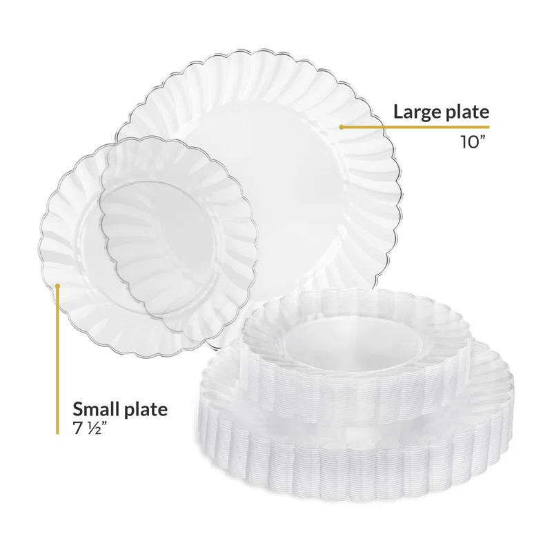 Perfect Settings Tableware 50 Pcs Clear Plastic Disposable Party Dinnerware Combo Set Dinner and Salad Size Plates (Set of 25)