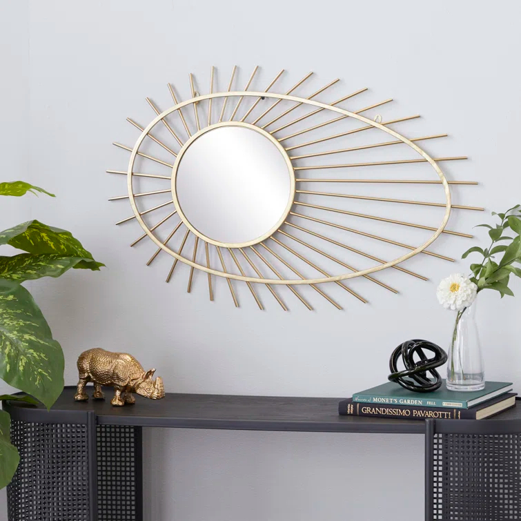 CosmoLiving by Cosmopolitan Cosmoliving By Cosmopolitan Gold Metal Contemporary Wall Mirror, 34 X 22 X 1