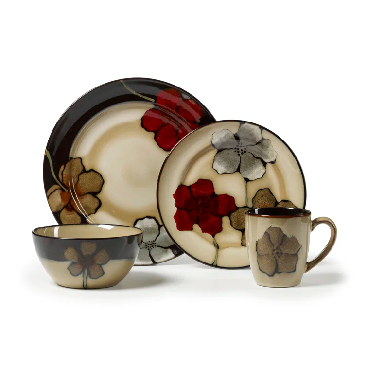Pfaltzgraff Everyday Pfaltzgraff Everyday Painted Poppies 16-Piece Stoneware Dinnerware Set, Service for 4