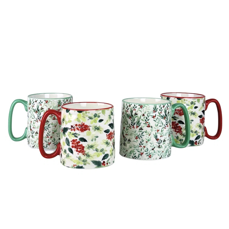 Ten Strawberry Street Bella 4-pc Green & Red Holly Mugs