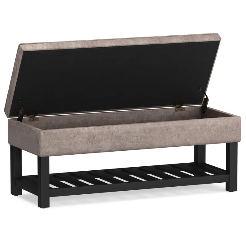 Simpli Home Cosmopolitan 44"W Transitional Tufted Storage Ottoman Bench with Lift Top