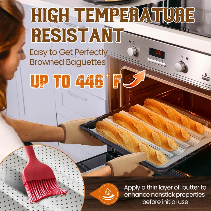 KAISHENGDAA Baguette Bread Pan, Premium Nonstick Perforated Baguette Pan For French Bread Baking, 4 Loaves Baguette Baking Tray For Sourdough, Italian Bread, Perfect For Creating Crisp Golden-Brown Crust