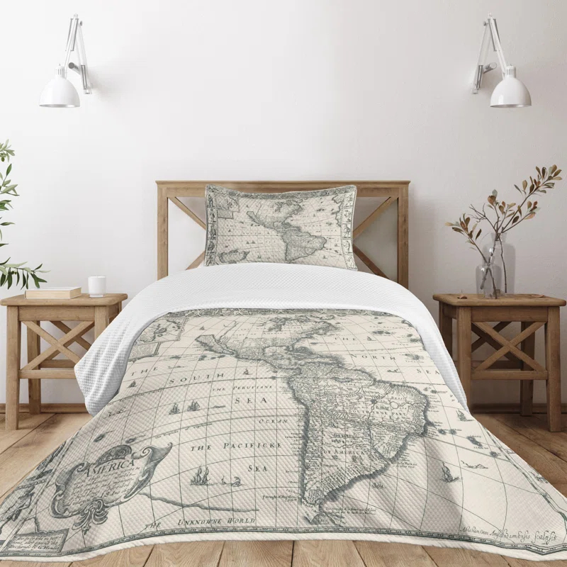 Ambesonne Ambesonne World Map Bedspread Retro Old