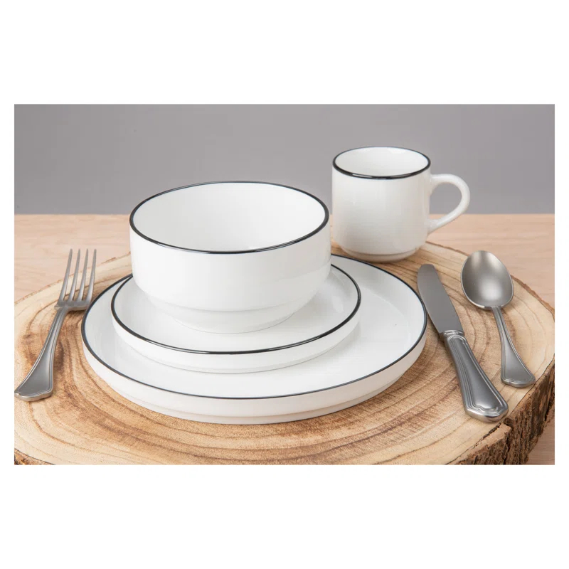 BIA Cordon Bleu BIA Cordon Bleu 16-Piece, Stackable Black Rim Dinnerware Set