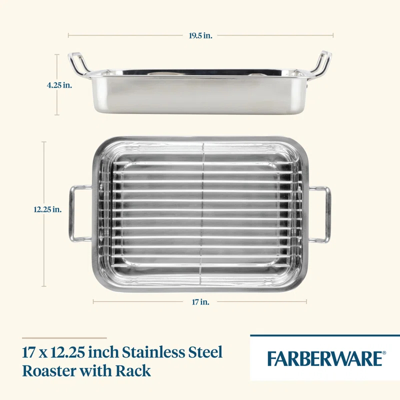 Farberware Farberware Classic Traditions Stainless Steel Roaster / Roasting Pan With Rack, 17-Inch X 12.25-Inch, Stainless Steel