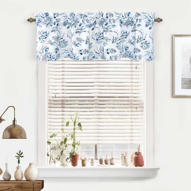 Rosalind Wheeler Helfer Floral Tailored 52'' W Window Valance in