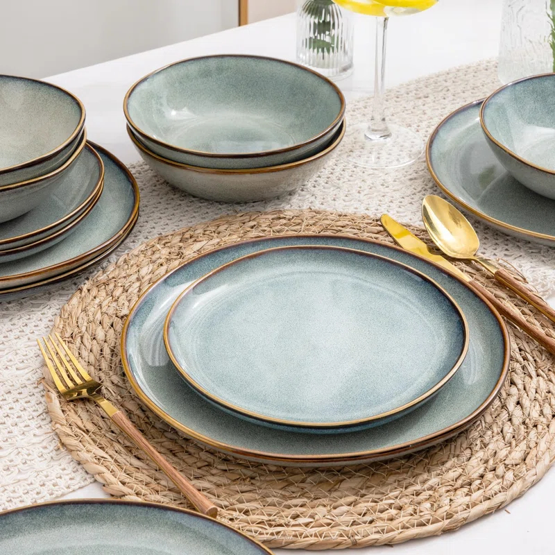 Dinnerware Sets,Handmade Reactive Glaze Plates And Bowls Set,Highly Chip And Crack Resistant | Dishwasher & Microwave Safe,Service For 4 (12Pc)
