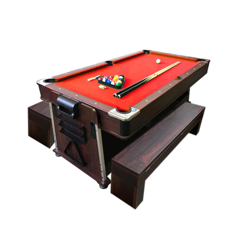 Simba USA Inc Pool Table 7ft Red + Air Hockey + Table Tennis + Table – Crown With Benches