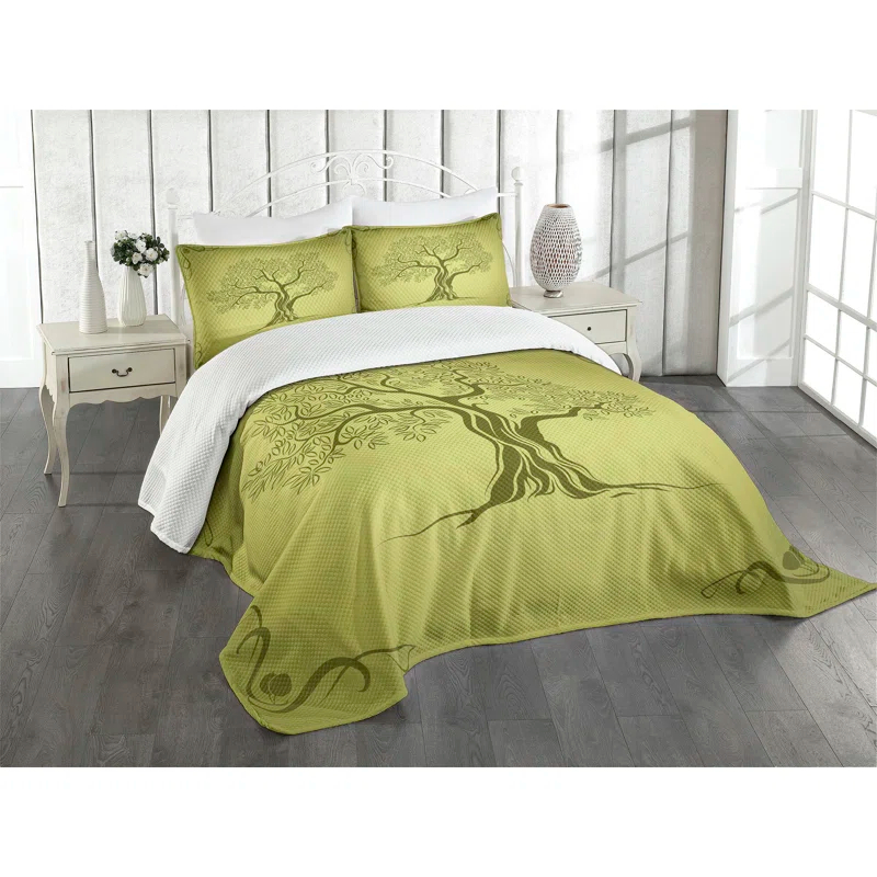 Ambesonne Ambesonne Olive Green Bedspread Set Olive Tree Pattern Olive Green
