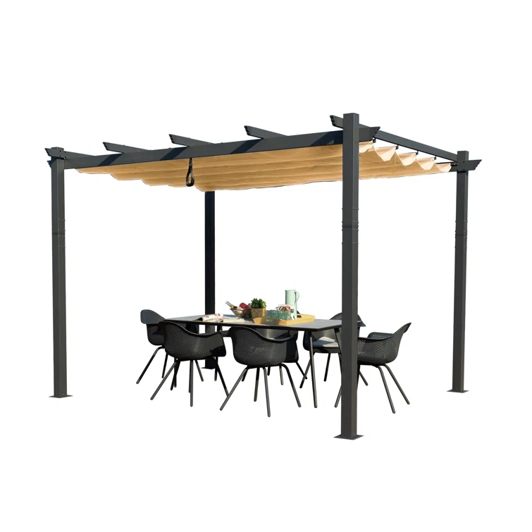 Kozyard Atlantics Outdoor Retractable Pergola with Sun Shade Canopy 10' x 13'