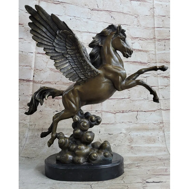 Trinx Kaile Flying Pegasus Winged Horse Greek Mythology Bronze Statue Sculpture Signed 15 Inches X 14 Inches