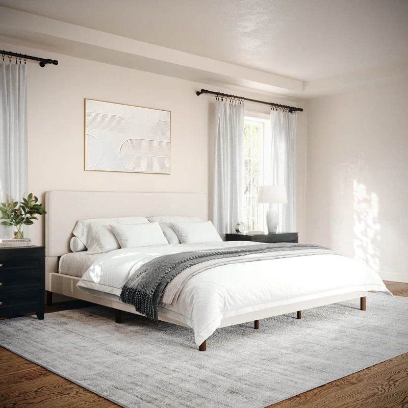 Martha Stewart Martha Stewart Britta Upholstered Platform Bed With Piped Detail Headboard