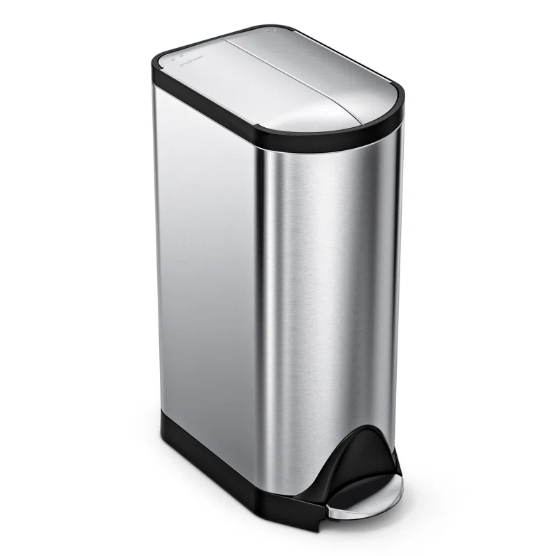 simplehuman Butterfly Lid Kitchen Step Trash Can, Brushed Stainless Steel