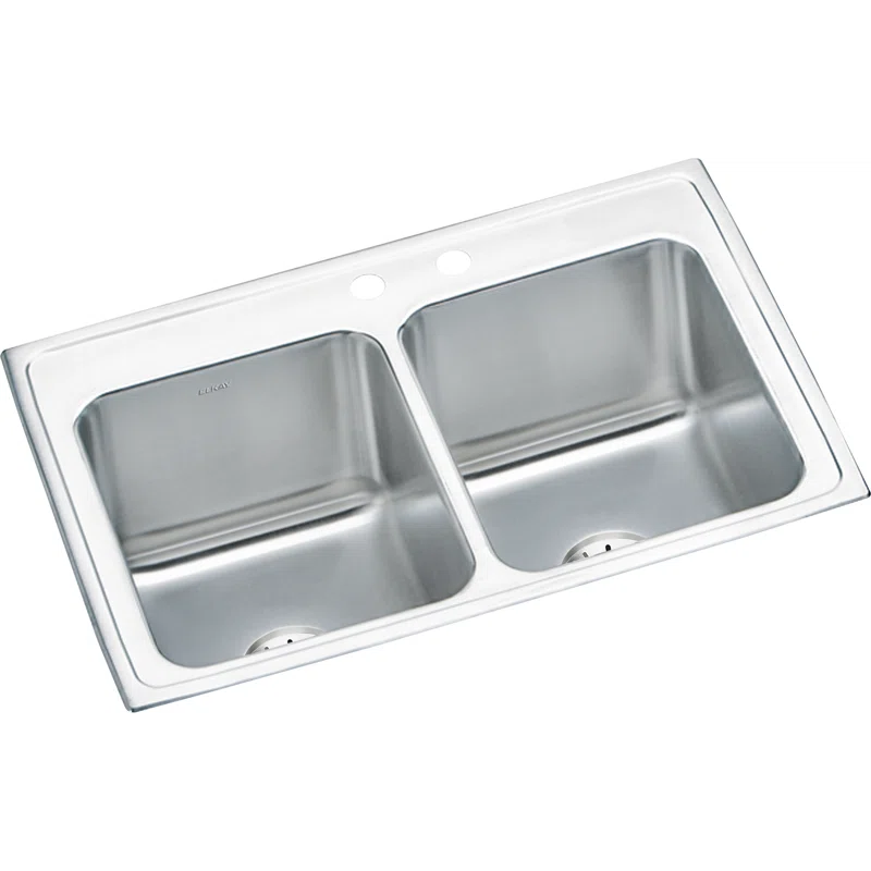 Elkay DLR332210PDMR2 Lustertone 33" L x 22" W Double Basin Drop-In Kitchen Sink with Drain Assembly