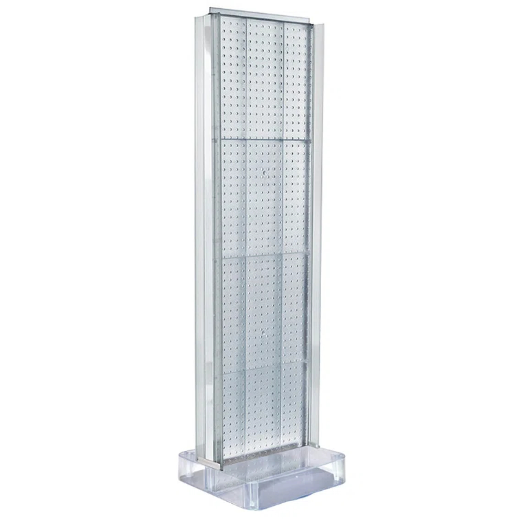 Azar Displays Clear Two-Sided Pegboard Floor Display w/ C-Channel Sides On a Square Studio Base. Panel Size: 16"W x 60"H