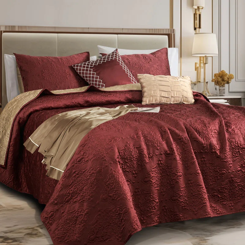 Wonderful Textile Satin Quilt Set Cooling 5-Piece Bedding Set