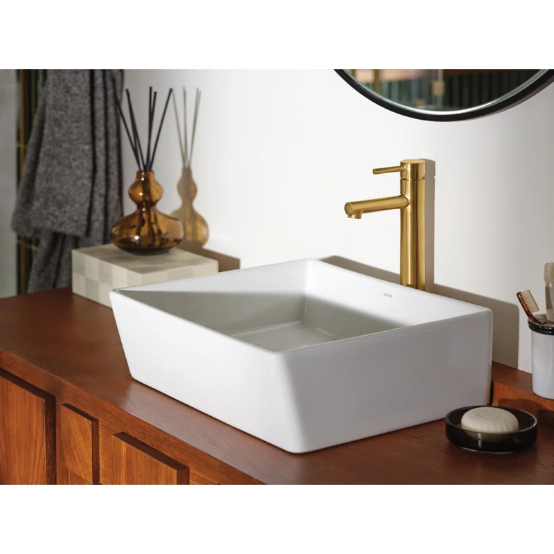 Moen BGCW10RV1618 White Vitreous China Vessel Sink For Bathroom, 18 X 15.75 X 6 Inch Rectangle Sink With Porcelain Ceramic Bowl