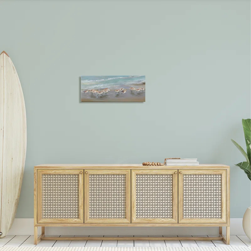 Stupell Industries " Sandpiper Flock Shoreline Splashing " by Rick Novak Painting Print