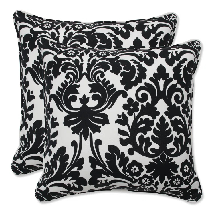 Pillow Perfect Essence Onyx Damask Indoor/Outdoor Reversible Throw Pillow (Set of 2)