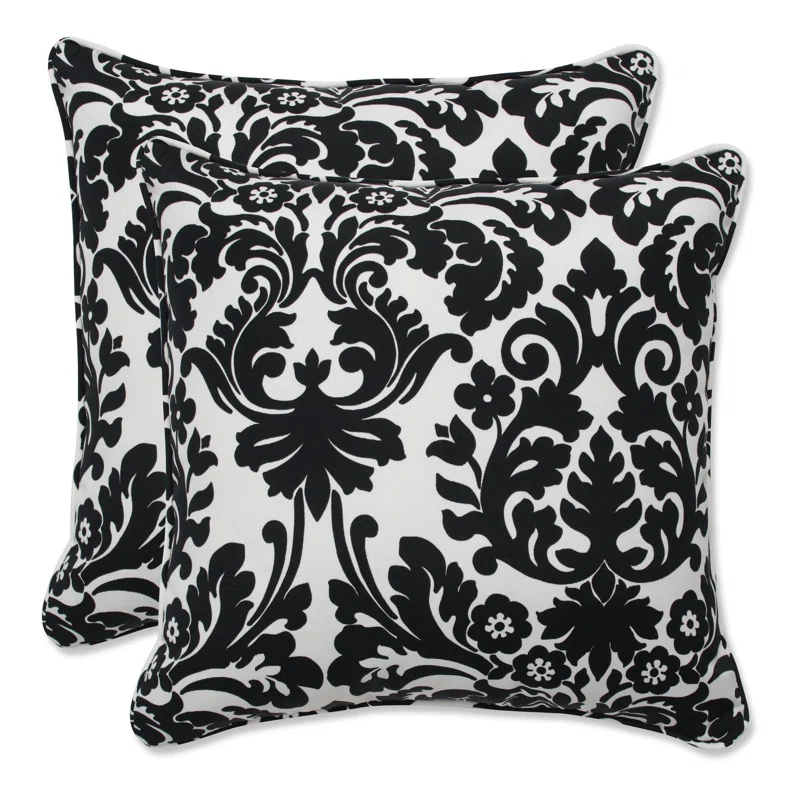 Pillow Perfect Essence Onyx Damask Indoor/Outdoor Reversible Throw Pillow (Set of 2)