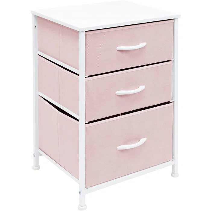 Sorbus 3 Drawers Nightstand with Steel Frame, Wood Top & Fabric Bins & Reviews | Wayfair